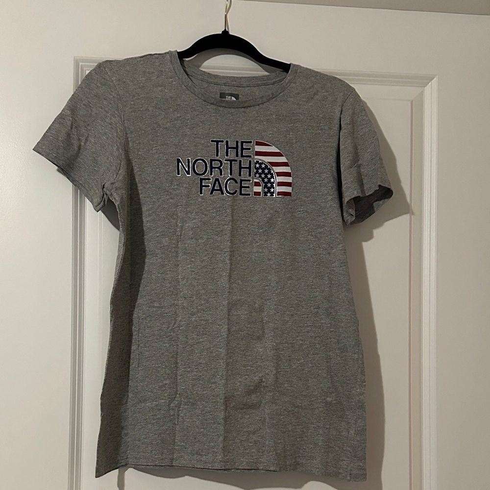 The North Face Gray Tee with American Flag Logo